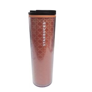 Starbucks 16 oz Tumbler Coral Pink Woven Design Travel Cup Mug